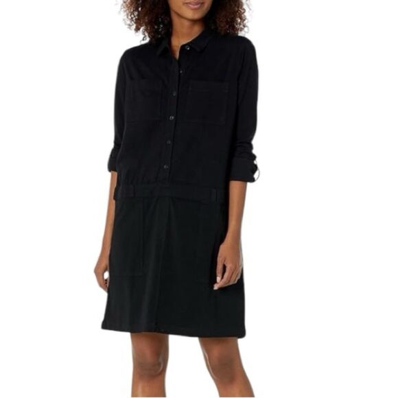 NIC+ZOE Black Convertible Sleeve Minimalist Pocket Shirt Dress  Size Medium - Picture 3 of 12